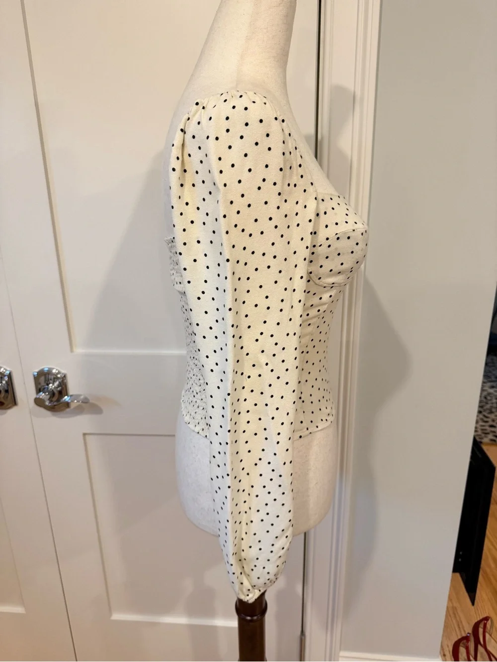 Reformation Reign Cream Polka Dot Sweetheart Long Sleeve Top